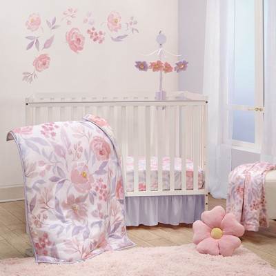 White and Pink Floral Microfiber Toddler Crib Sheet