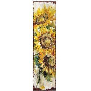 HomeRoots 36" Brown Green And Yellow Solid Wood Sunflowers Porch Sign - 1 of 4