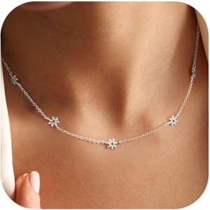 14K Gold Plated Charm Choker Necklace with Pearl & Clover, Cubic Zirconia Dainty Trendy Jewelry Gift for Women - 1 of 4