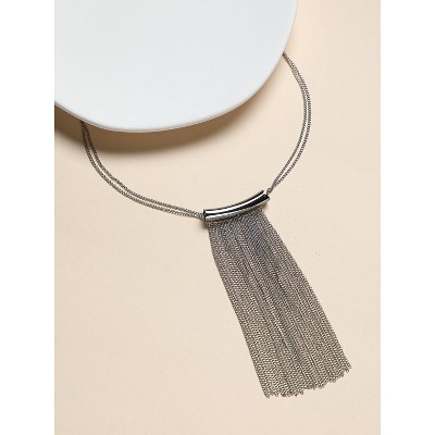 SOHI Women's Metallic Silver The Hanging Chain Bar Lariat Necklace