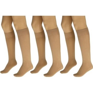 3 Pairs Women's Massage Nylon Sheer Knee High Stockings with Reinforced Toe – 70 Denier - 1 of 1