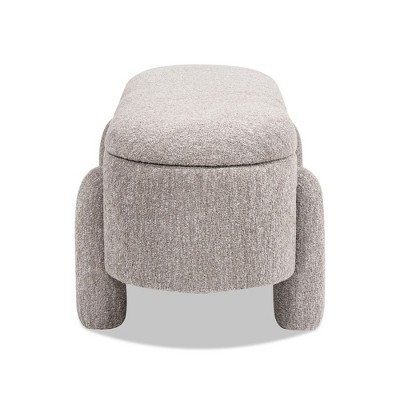 Moss Green Oval Bouclé Storage Bench with Rubberwood Legs