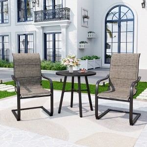 3pc Patio Seating Set with Round Side Table & Padded Sling C-Spring Arm Chairs - Captiva Designs: Outdoor Ensemble, Weather-Resistant - 1 of 4
