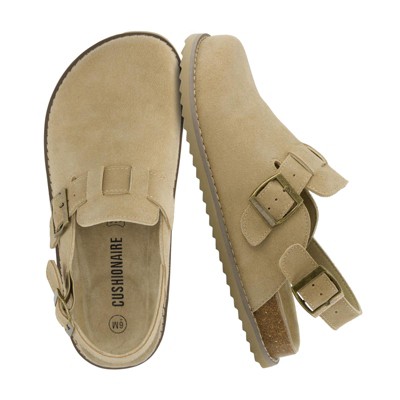 CUSHIONAIRE Brooklyn Women's Suede Clogs - Adjustable Slingback Clog Sandal with Buckle, Memory Foam, Wide Widths