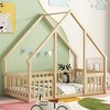 COWLOWN Twin Wood House-Shaped Floor Bed with Fence Guardrails, Play & Sleep Bed for Kids - 4 of 4