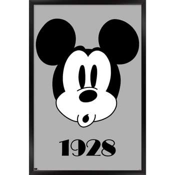 Trends International Disney Mickey Mouse - Black and White Steamboat Willie  Framed Wall Poster Prints Black Framed Version 14.725 x 22.375