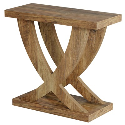 SEVOBAL End Tables Narrow Rustic Side Table Wood Grain Cross Fishtail Support for Living Room Bedroom , Brown, 21.26"*28.74"*6.89"