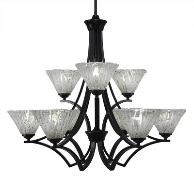 Toltec Lighting Zilo 9 - Light Chandelier in  Matte Black with 7" Italian Ice Shade