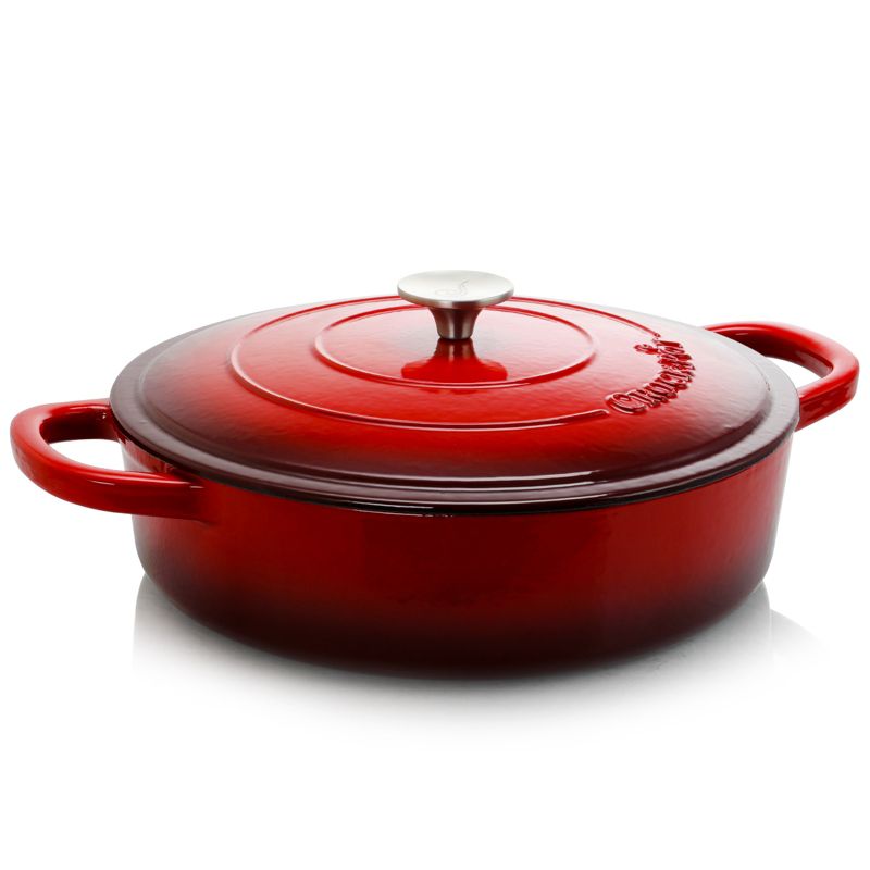 Crock Pot Artisan Enameled Cast Iron 5 Quart Round Braiser Pan with Self Basting Lid in Scarlet Red, 1 of 8