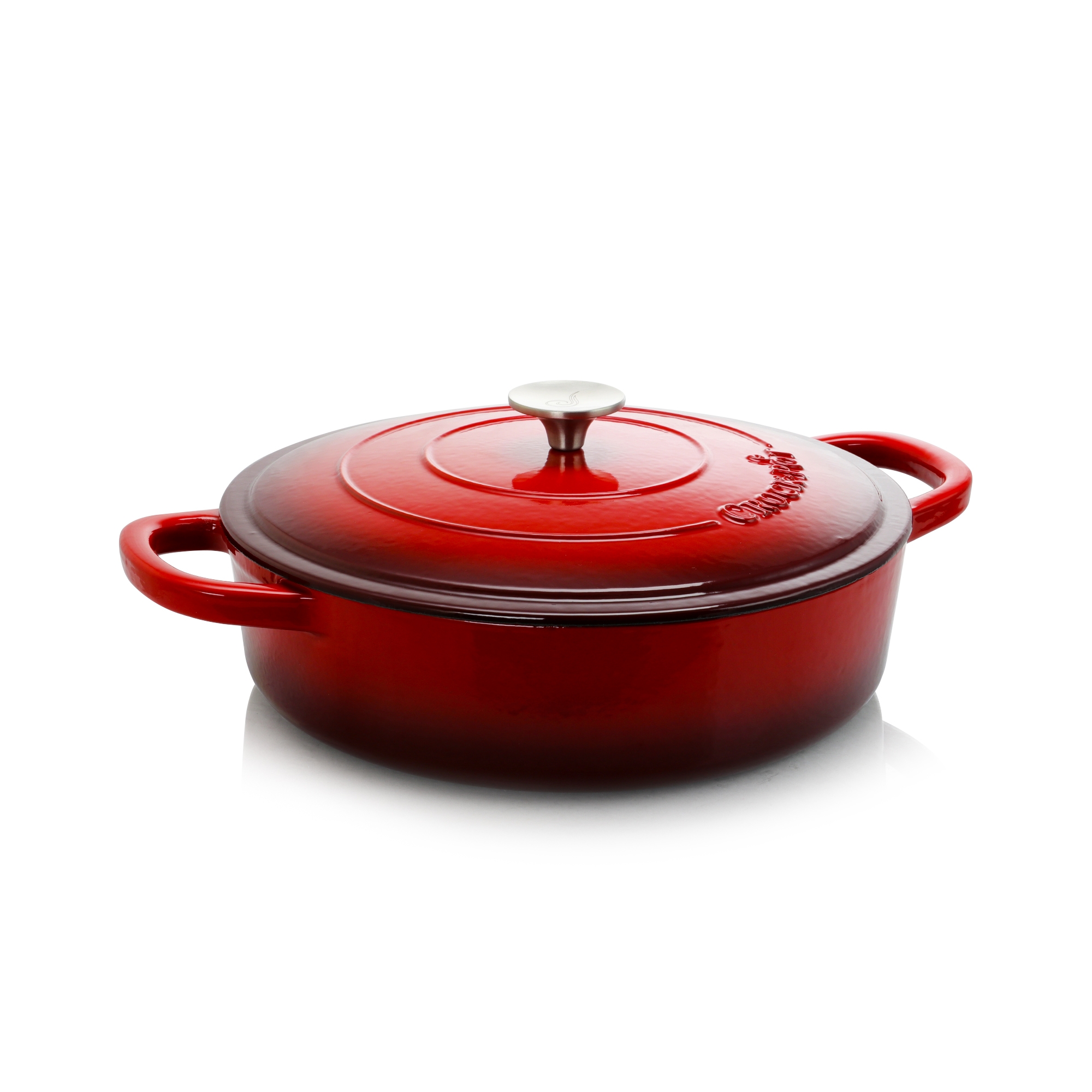 Crock Pot Artisan Enameled Cast Iron 5 Quart Round Braiser Pan with Self Basting Lid in Scarlet Red