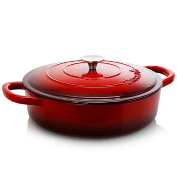 Crock Pot Artisan Enameled Cast Iron 5 Quart Round Braiser Pan with Self Basting Lid in Scarlet Red