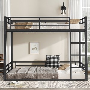 Metal Full XL over Queen Bunk Bed Frame with Safety Guardrails and Ladder, Space-Saving Heavy Duty Loft bed,kids bed - 1 of 4