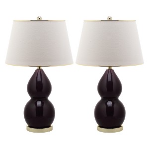 Jill Double Gourd Ceramic Lamp Set - Safavieh , Dark Purple/White