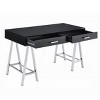 Vynxaria 2-Drawer Writing Desk in Black High Gloss Chrome Accents Contemporary Storage for Home Office - 3 of 4