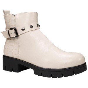 GC Shoes Georgia Studded Buckle Strap Two-Tone Heeled Ankle Boot - 1 of 4