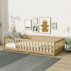Bellemave Twin Floor Bed with Fence, Solid Rubber Wood Montessori Bed Frame for Kids, Low Profile Design with Slats, Natural Finish - 3 of 4