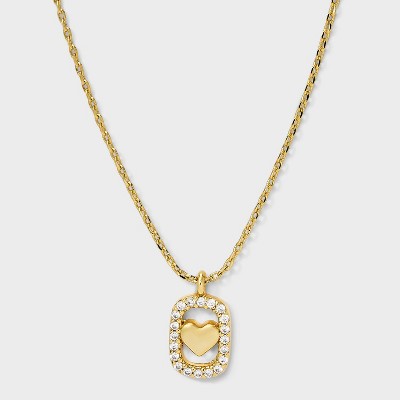 14K Gold Dipped Cubic Zirconia Heart Tag Pendant Necklace - A New Day™ Gold