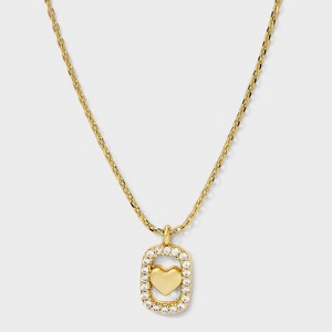 14K Gold Dipped Cubic Zirconia Heart Tag Pendant Necklace - A New Day™ Gold - 1 of 4
