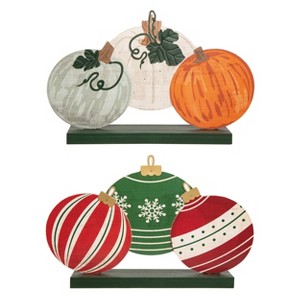 Transpac Wood 24.5 in. Multicolored Christmas Reversible Ornaments and Pumpkins Decor - 1 of 2
