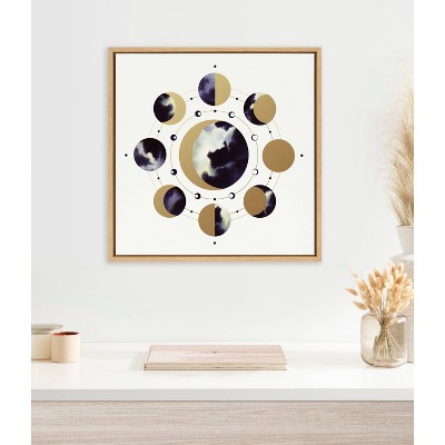 Sylvie Lunar Light Abstract Moon Phases Canvas Art in Natural Frame