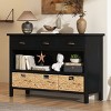 Wood Console Table with 3 Drawers and Water Hyacinth Baskets, Rustic Entryway Table or Sofa Table with Storage for Hallway-The Pop Home - 2 of 4