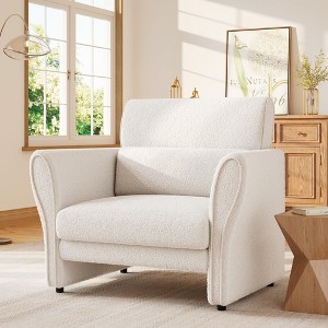 Loveseat Sofa for Living Room, Modern Boucle Upholstered Couch with Lumbar Pillow, Deep Seat Loveseat - 1 of 4