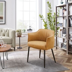 HOMLUX PU Leather Mid-Century Modern Dining Chair with Armrest, Metal Legs - 1 of 4