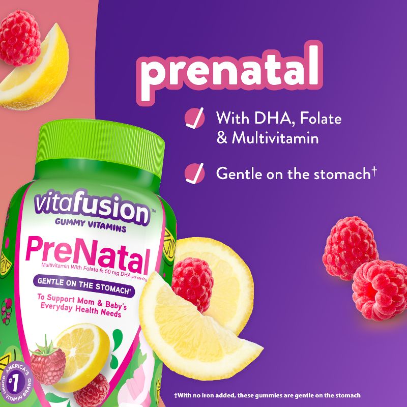 Vitafusion PreNatal Multivitamin Dietary Supplement Gummies - Lemon & Raspberry Lemonade - 90ct, 4 of 15