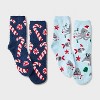 Kids' 2pk Christmas Sea Life Animals & Candy Canes Cozy Crew Socks with Gift Card Holder - Wondershop™ Light Blue - 2 of 3