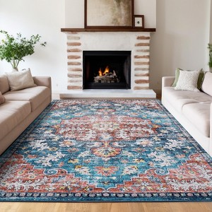Washable Medallion Area Rugs Ultra-Soft Vintage Printed Floor Mats - 1 of 4