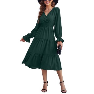 Clearlove Casual V Neck Layered Long Sleeve Wedding Guest Maxi Dresses for Women Flowy Maxi Dress - 1 of 4