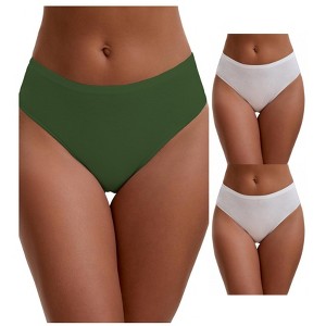 INSPIRE CHIC Women's Elastic Waistband Mid-Waisted Briefs Full Coverage Underwear 3 Packs - 1 of 4