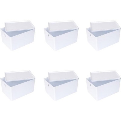 YBM Home White Plastic Storage Bin with Lid, Pack of 6