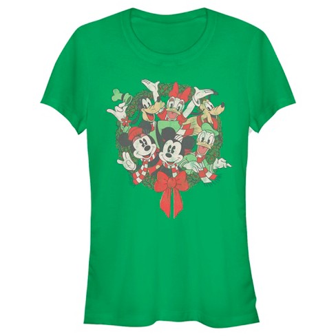 Junior's Mickey u0026 Friends Christmas Group Shot Wreath T-shirt - Kelly Green  - Small : Target