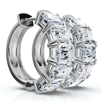 Pompeii3 6Ct Emerald Cut Diamond Hoops 14k Gold Lab Created Earrings