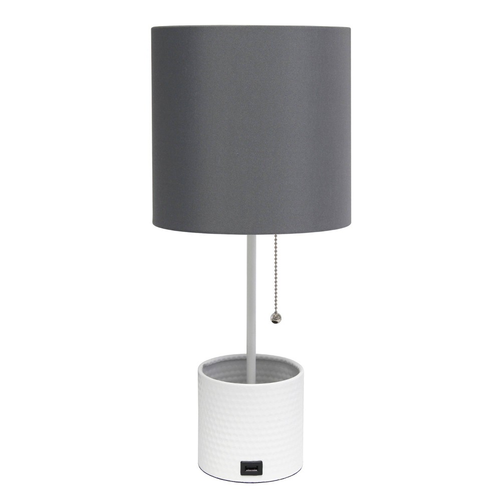 Photos - Floodlight / Garden Lamps Hammered Metal Organizer Table Lamp with USB Charging Port and Fabric Shad