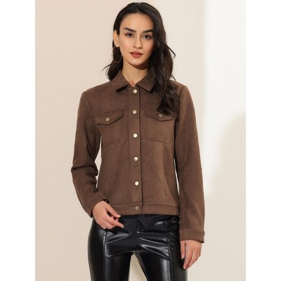 Женские куртки INSPIRE CHIC Women's Turn-Down Collar Flap Pockets Snap Button Faux Suede Jacket Medium Army Green — фото 3
