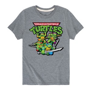 Boys' - Teenage Mutant Ninja Turtles - Gaming Group And Logo Short Sleeve Graphic T-Shirt - 1 of 4