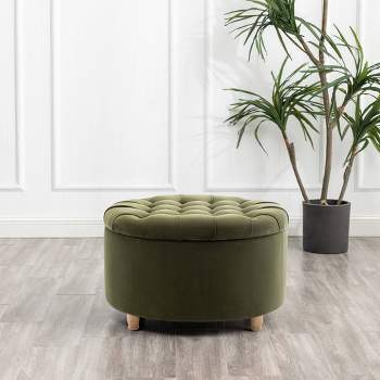 Large Round Tufted Storage Ottoman with Lift Off Lid - WOVENBYRD