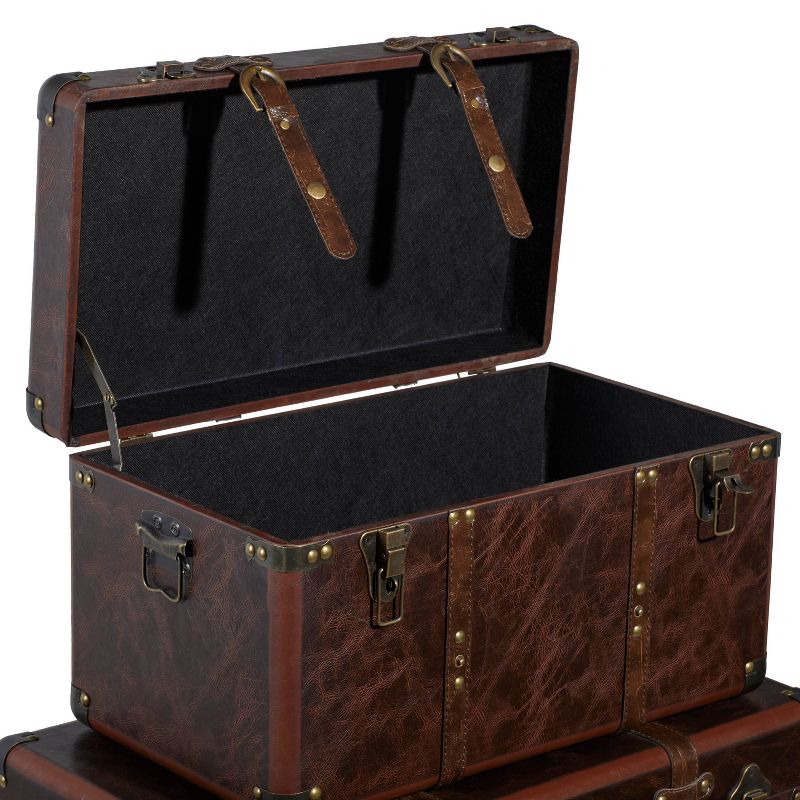 Set of 3 Traditional Faux Leather and Wood Storage Trunks Brown - Olivia &#38; May, 6 of 22
