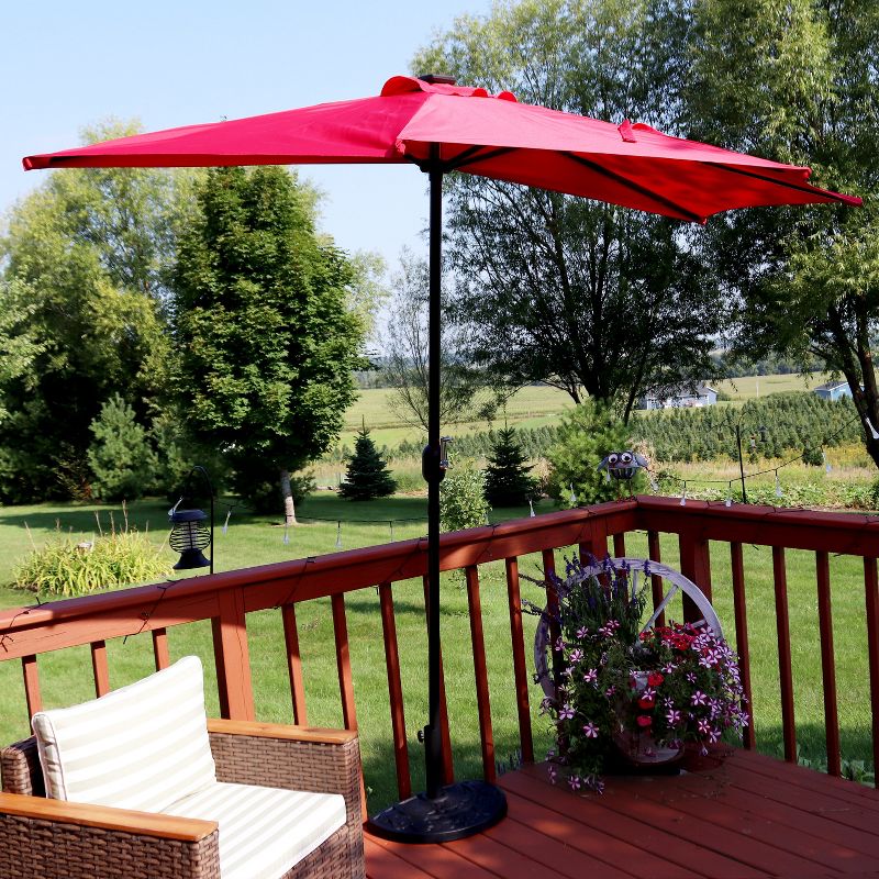 Sunnydaze Solar Outdoor Half Patio Umbrella with LED Lights and Crank - 9', 5 of 16
