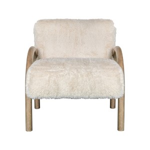 HomeRoots 30" Off White and Natural Faux Fur And Wood Arm Chair - 1 of 4