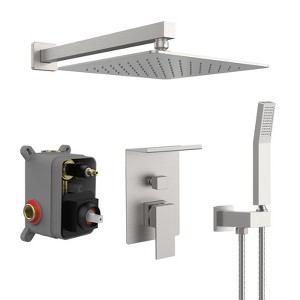 Rainfall Shower System With Storage Rack 10 inch Shower Faucet Set Brushed Nickel with High Pressure with Square Shower Head, Shower Set Wall Mount - 1 of 4