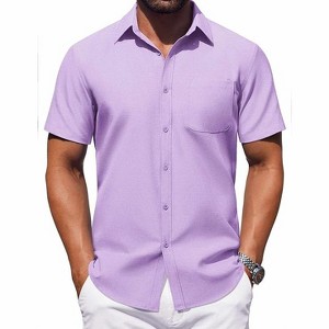 COOFANDY Mens Button Down Short Sleeve Shirt Casual Dress Shirt Untucked Summer Shirts with Pocket - 1 of 4
