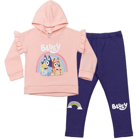 Bluey and Bingo Big Girls 3 Piece Outfit Set: T-Shirt Legging Scrunchy Pink 10-12