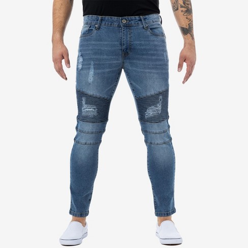 Raw X Men's Slim Fit Moto Detail Stretch Jeans(big And Tall) In Med Blue  Size 44x32 : Target