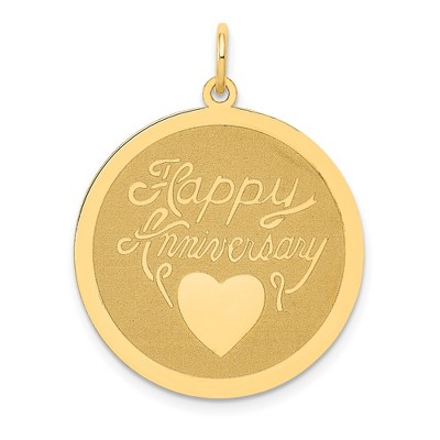 Black Bow Jewelry 14k Yellow Gold Happy Anniversary Circle Heart Pendant, 24mm