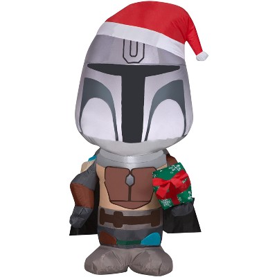 Star Wars Christmas Airblown Inflatable Mandalorian with Gift Box, 3.5 ft Tall, Grey