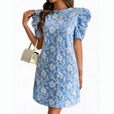 Women's Textured Jacquard Puff Sleeve Mini Dress : Target