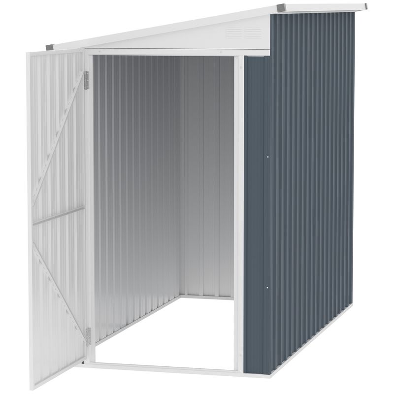 Outsunny Garden Metal Storage Shed, Outdoor Lean to Tool house with Lockable Door, 2 Air Vents & Steel Construction for Backyard, Patio, Lawn, Garage, 5 of 8